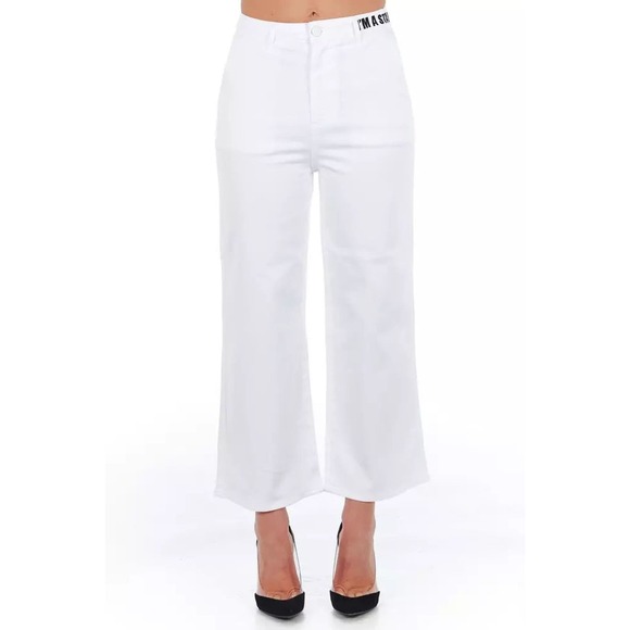 Frankie Morello Chic High-Waisted Cropped White Trousers